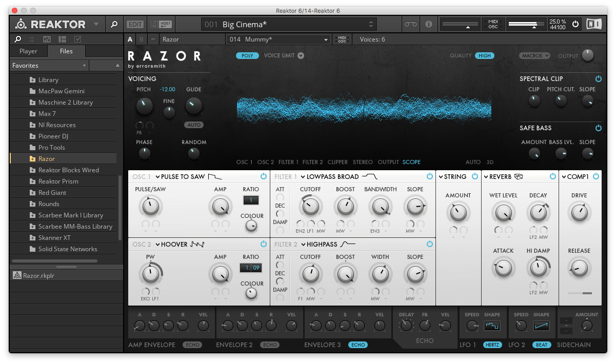 An image of Native Instruments' Reaktor synthesizer plugin.