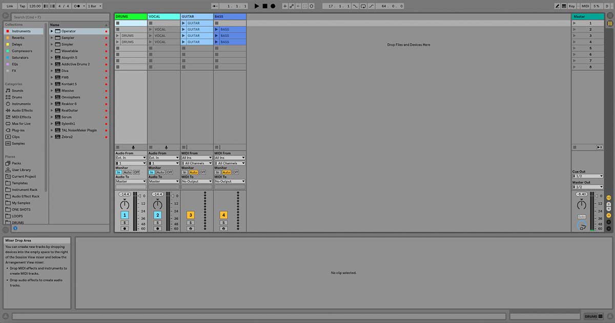 An image of Ableton Live's Session View.