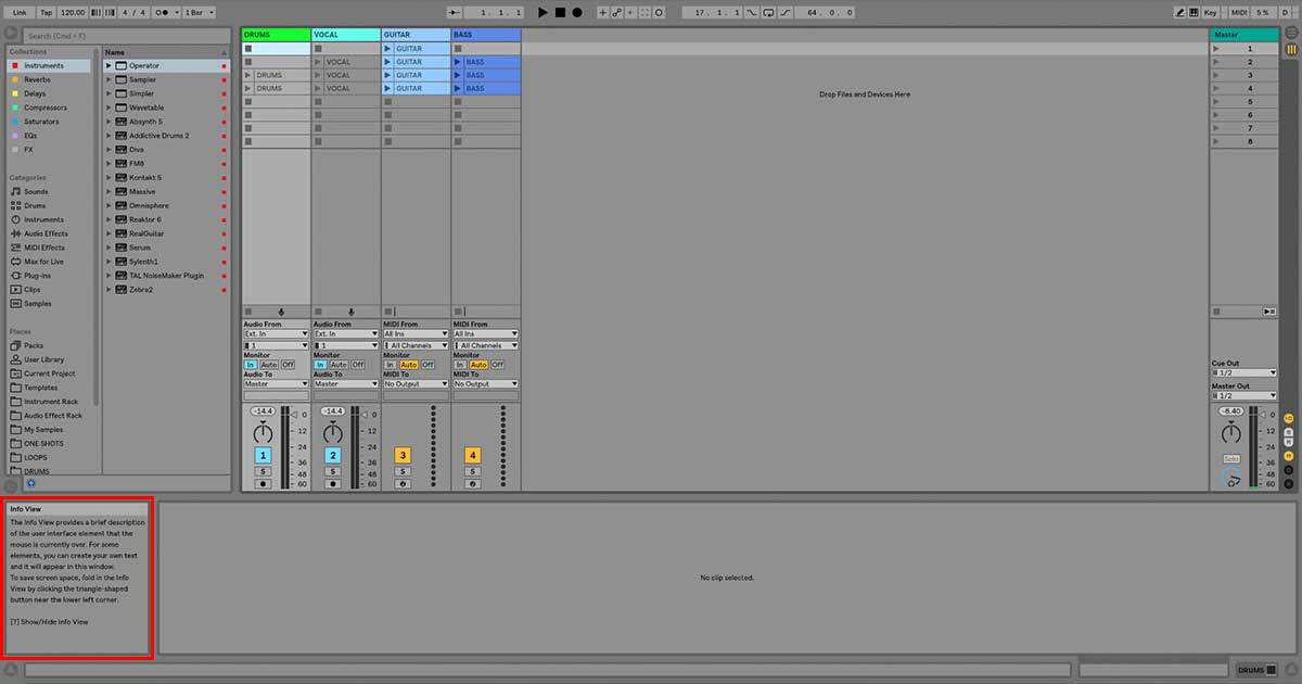 An image of Ableton Live's Info View.