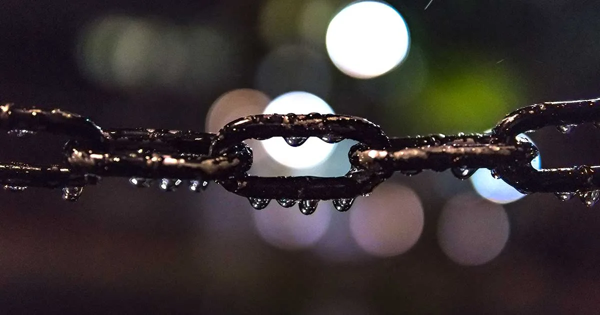 A dark chain with a blurred background.