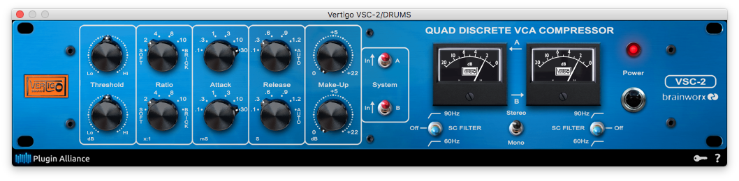 A picture of Vertigo's VSC-2 compressor plugin.