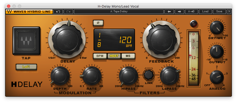 An image of Waves' H-Delay plugin.