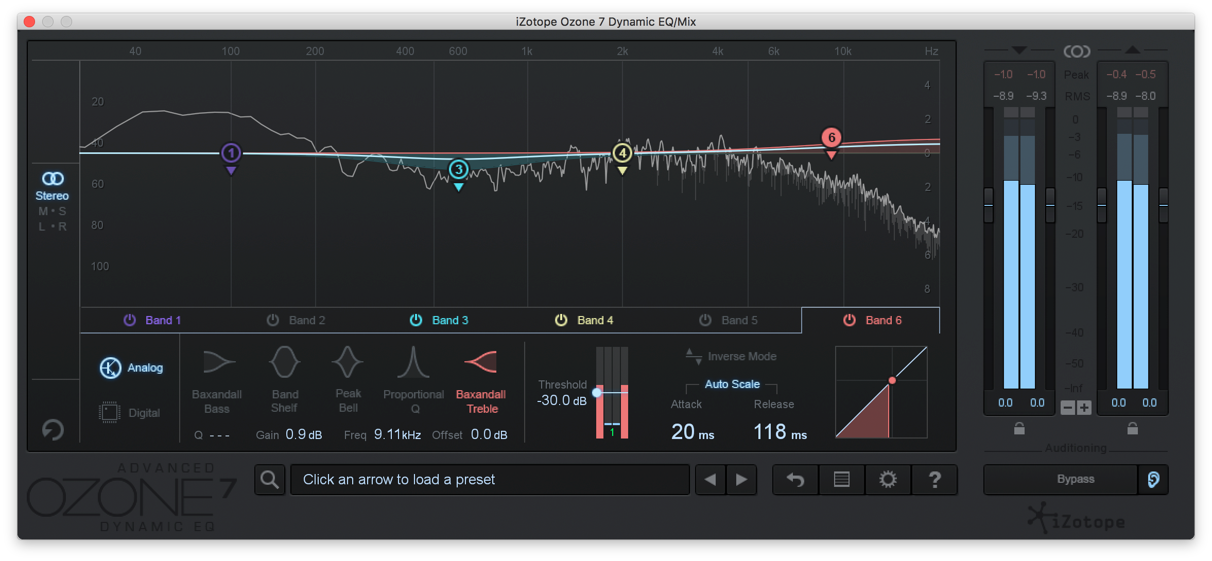 An image of Ozone 7's Dynamic EQ plugin.