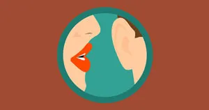 A person whispering into someone else's ear.
