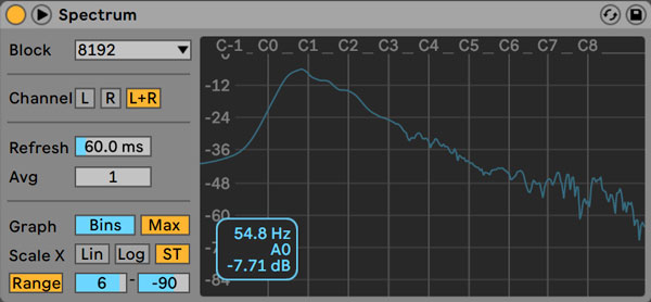 An image of Ableton's Spectrum Analyzer.
