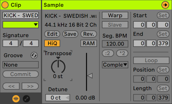 An image of Ableton's Audio Clip Editor.
