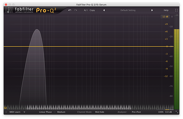 An image of a sine wave run through FabFilter's Pro-Q 2 plugin.