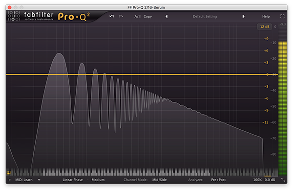 An image of a saw wave run through FabFilter's Pro-Q 2.