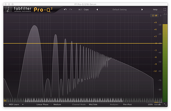 An image of a square wave run through FabFilter's Pro-Q 2.