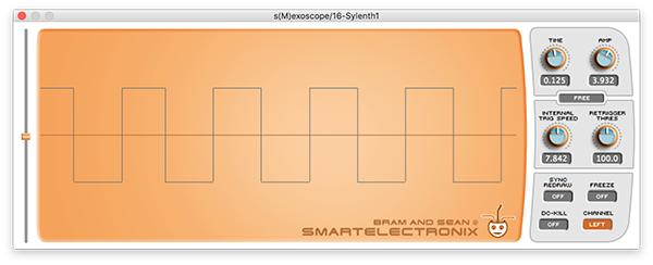 An image of a square wave run through an oscilloscope.