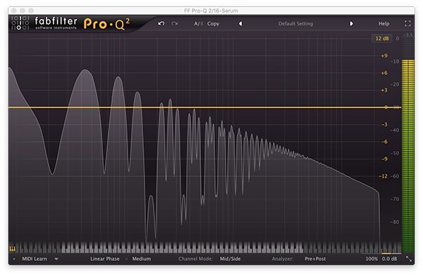 An image of a pulse wave run through FabFilter's Pro-Q 2.