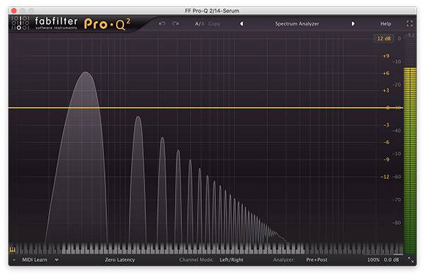 An image of a triangle wave run through FabFilter's Pro-Q 2.