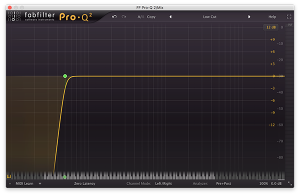 A high-pass filter in FabFilter's Pro-Q 2.