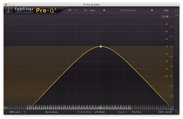 A band pass filter in FabFilter's Pro-Q 2.