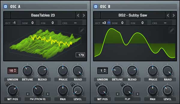 An image of the oscillator section in Xfer Records' Serum plugin.