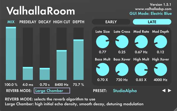A picture of Valhalla Room's "Electric Blue" GUI.