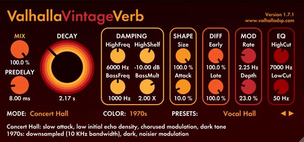 A picture of VintageVerb's "1970s" Color Mode.