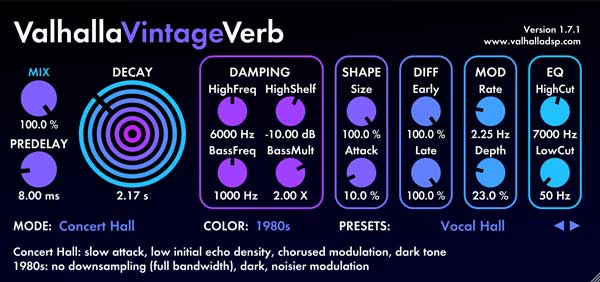 A picture of VintageVerb's "1980s" Color Mode.