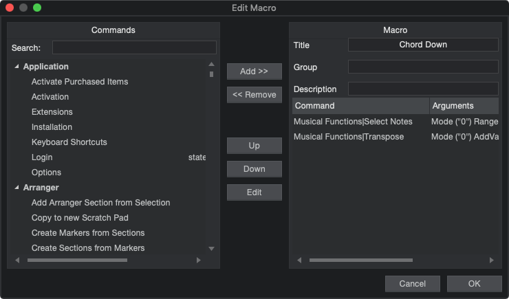 A picture of Studio One's Edit Macro Window.