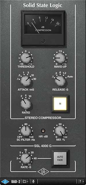 A picture of Universal Audio's SSL 4000 G Bus plugin.