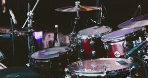 An acoustic drum kit.