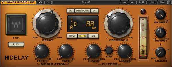 An image of Waves' H-Delay Hybrid Delay plugin.