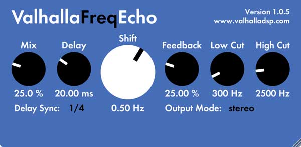 An image of Valhalla's Freq Echo delay plugin.