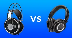 A pair of open-back headphones and closed-back headphones.