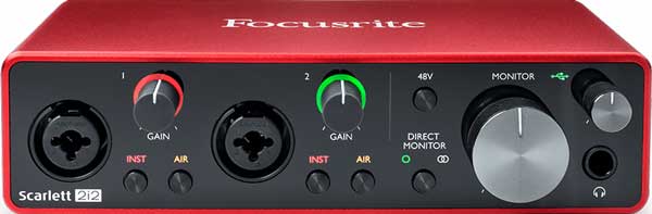 An image of a Focusrite Scarlett 2i2 audio interface.