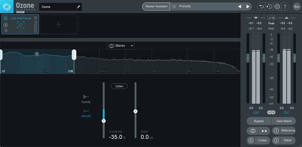 An image of iZotope Ozone 9's Low End Focus Module.