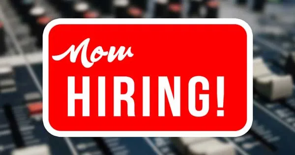 White text that says "Now Hiring" on a red background.