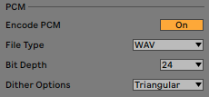 An image of the PCM section in Ableton's export settings window.