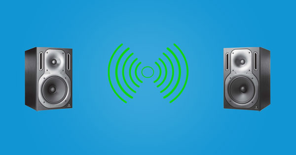 An image of two speakers creating a phantom mono sound source.