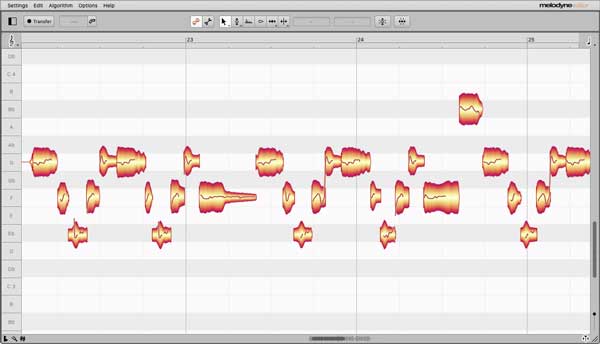 An image of Celemony's Melodyne 4 Editor VST plugin.