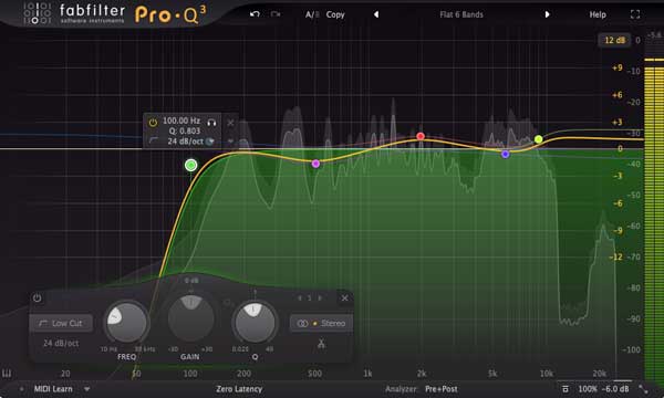 An image of FabFilter's Pro-Q 3 VST plugin.