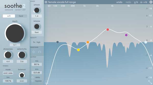 An image of Oeksound's Soothe 2 VST plugin.