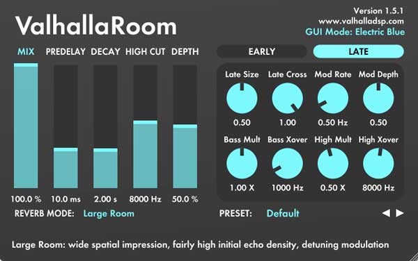 An image of Valhalla's Room VST plugin.