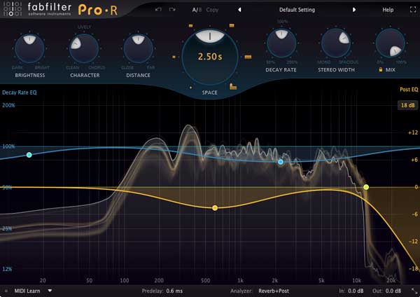 An image of FabFIlter's Pro-R VST plugin.