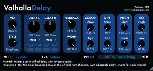An image of Valhalla's Delay VST plugin.