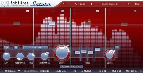 An image of FabFIlter's Saturn VST plugin.