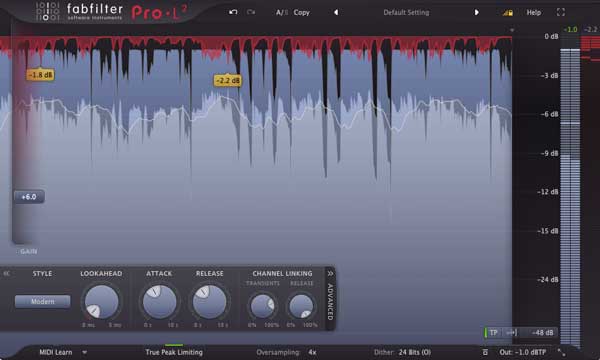 An image of FabFilter's Pro-L 2 VST plugin.