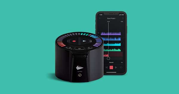 An image of iZotope's Spire Studio hardware and iZotope's Spire app.