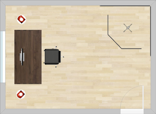 An image of a home studio floor plan containing a vocal booth in the top-right corner.