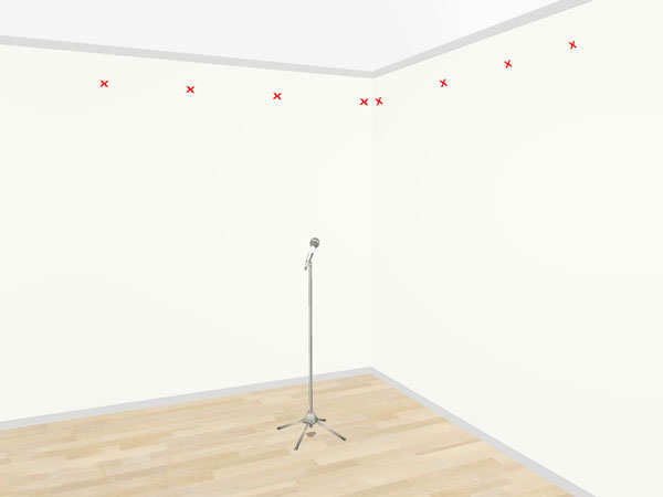 An image of points marked 2 feet apart where Command hooks will be installed.