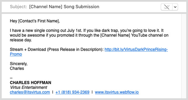 An image of an example of a promo email for YouTube channels.