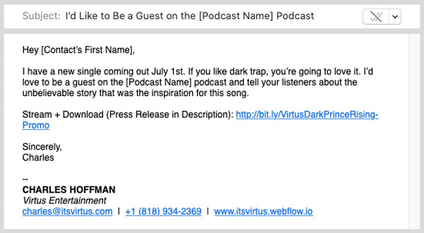 An image of an example of a promo email for podcasts.
