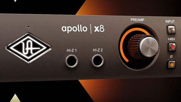 An image of two Hi-Z inputs on the front of an Apollo x8 audio interface.