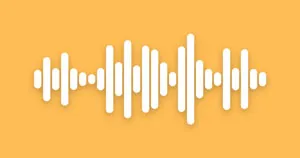 A white audio signal waveform on a bright orange background.