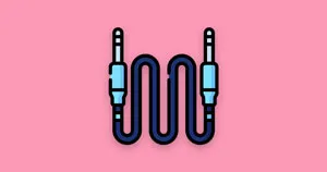 An audio cable icon on a pink background.
