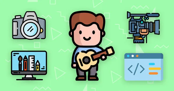 A producer surrounded by different gadgets.